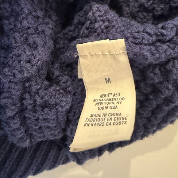 aerie 100% Cotton Waffle Knit Letter A Varsity Navy Cardigan Medium V Neck - Picture 10 of 11